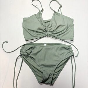 Aqua Sage Green Ribbed Bikini Set